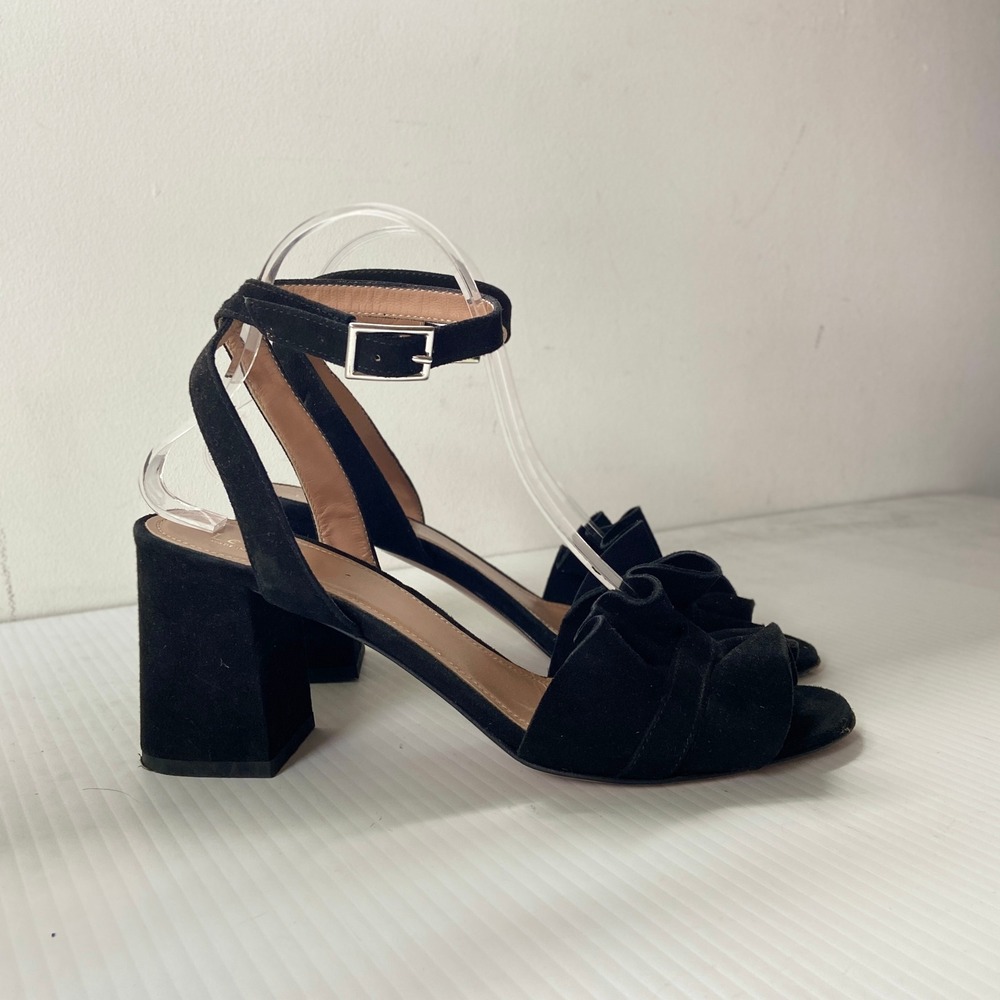 Lewit Italy Lucina Black Ruffle Suede Block Heel Sandal Women EU 39 US 8.5